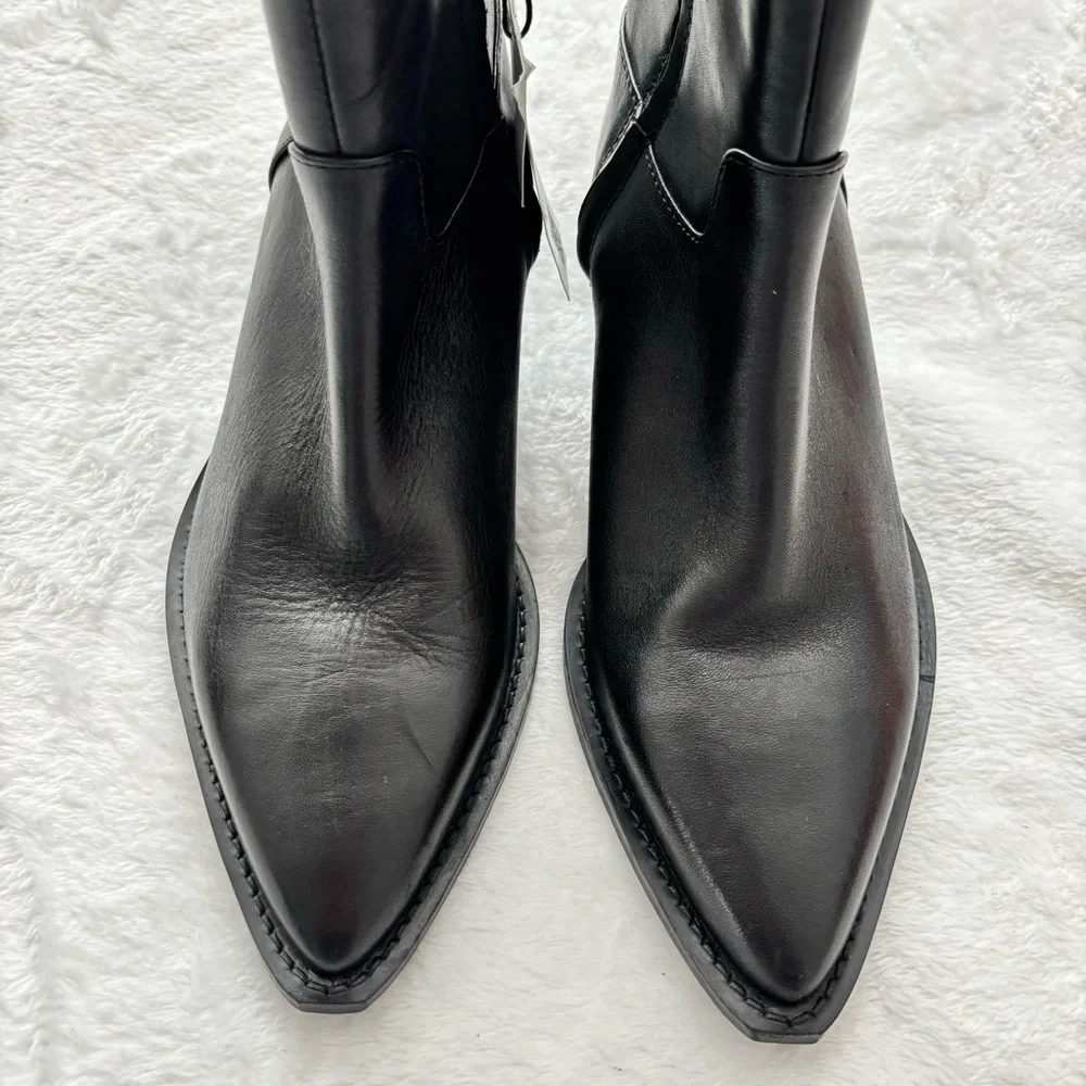 ZARA Black Leather Pointy Toe Western-Style Ankle Bootie--6 - Picture 4 of 15